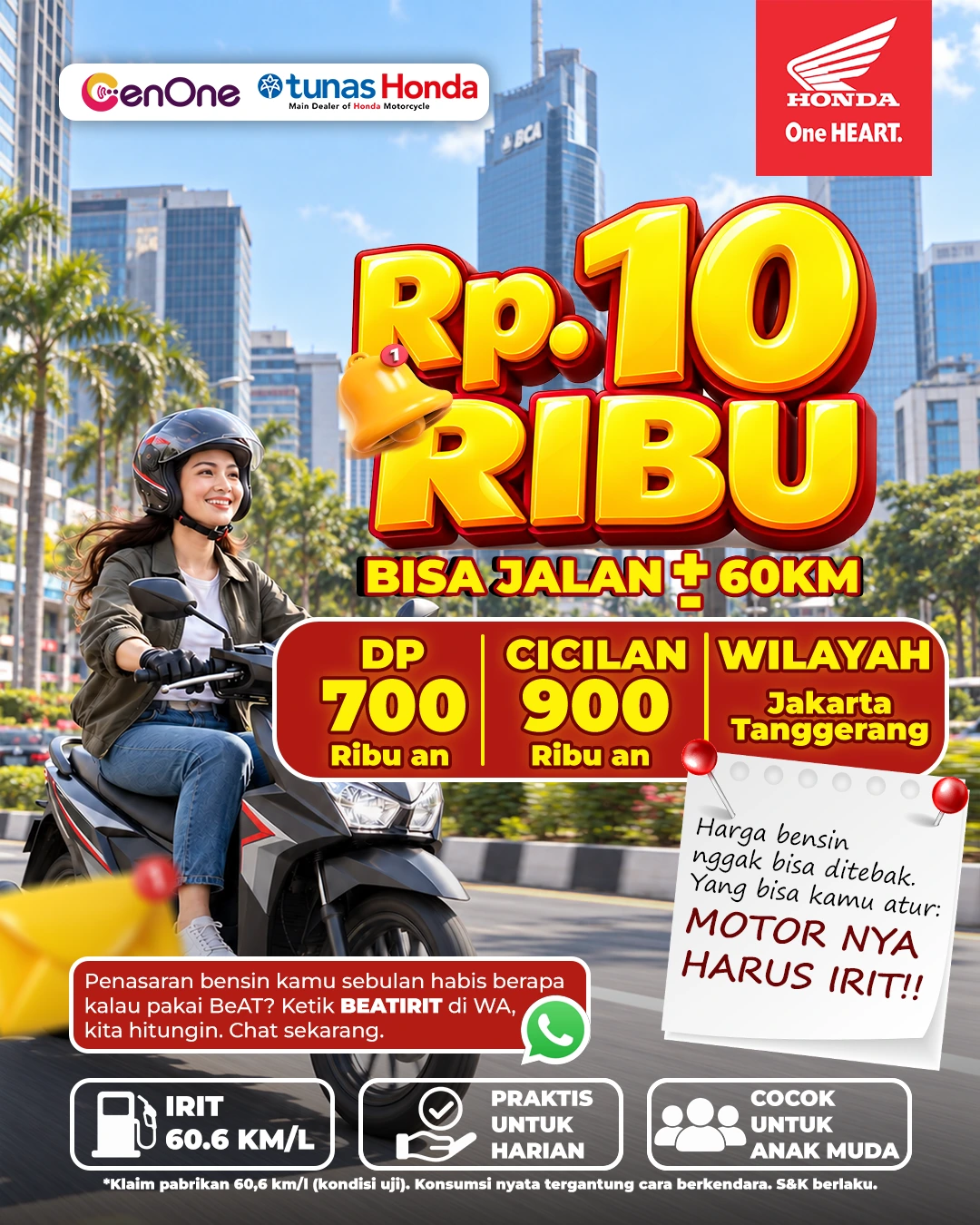 PROMO HONDA BEAT - CUMA 10 RIBU BISA JALAN 60KM+! 🔥